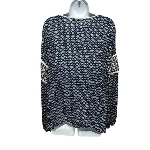 Fever Womens Boho Peasant Top XL Blue Embroidered Rayon Cottagecore Hippie Style - Picture 3 of 10